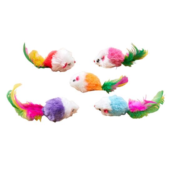 Interactive Toy Mouse with Feather Tail — Rattle Mouse Toy for Cats