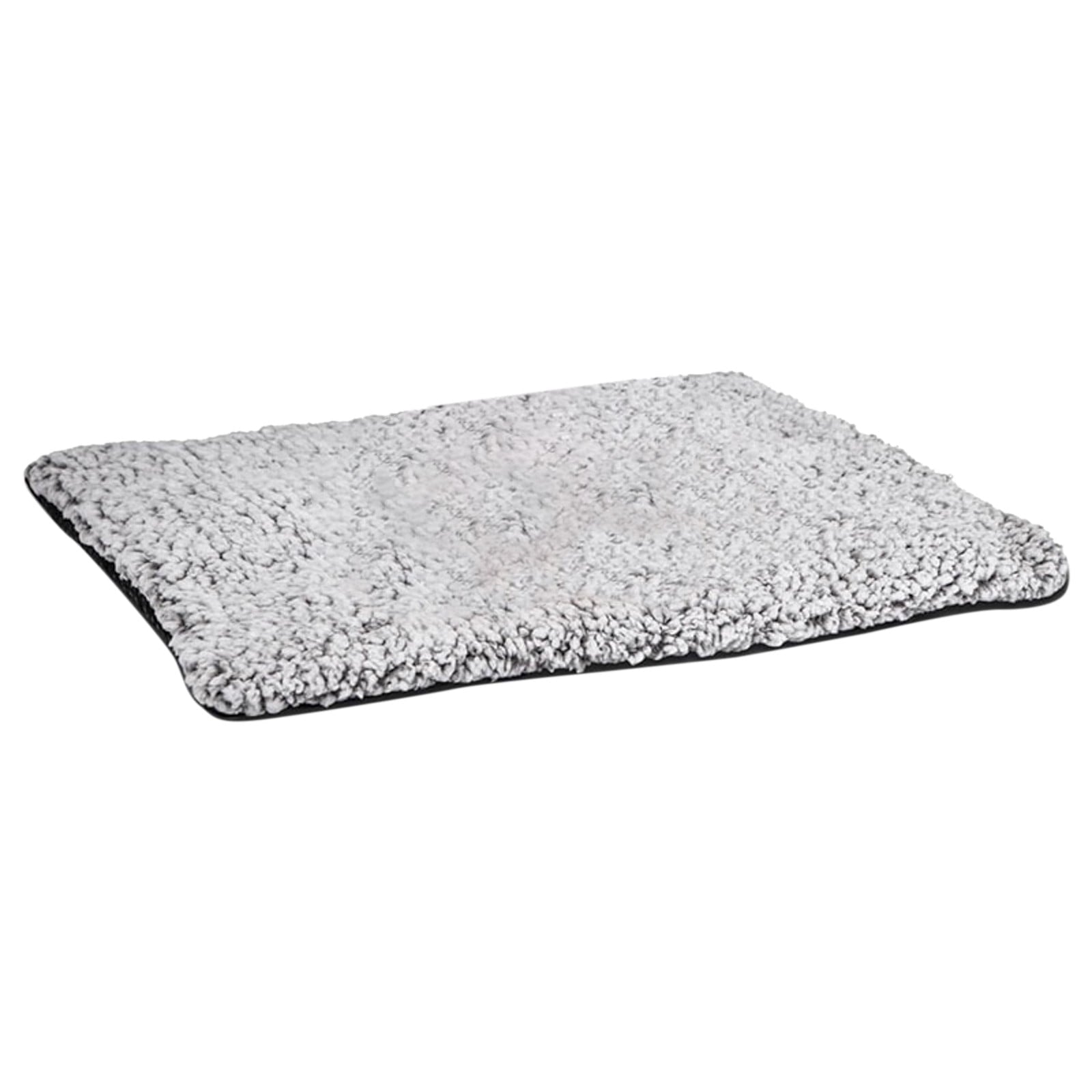 Grey, self-warming bed for cats displayed on a white background laying flatly.