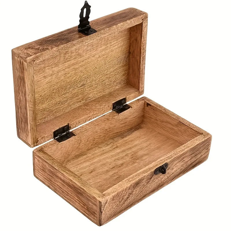 Open handmade wooden box for pet ashes displayed on a white background.