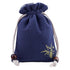 Dark blue velveteen pouch for pet ashes displayed on a white background.