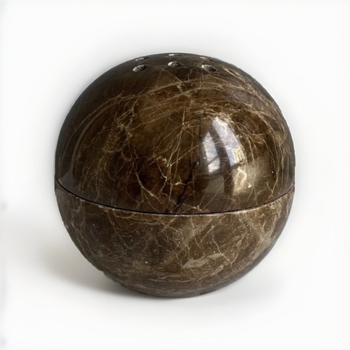 Brown stone incense burner displayed on a white background.
