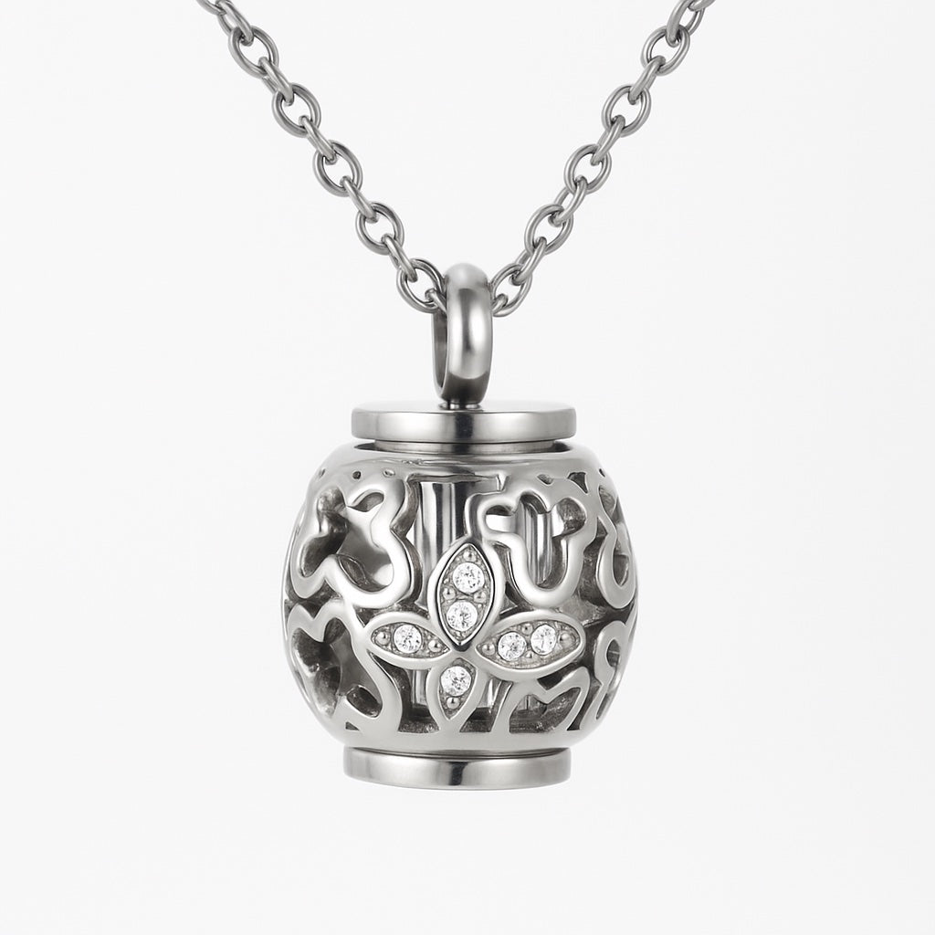 Silver urn jewellery for pet ashes; pet memorial keepsake to keep your beloved pet close to your heart.