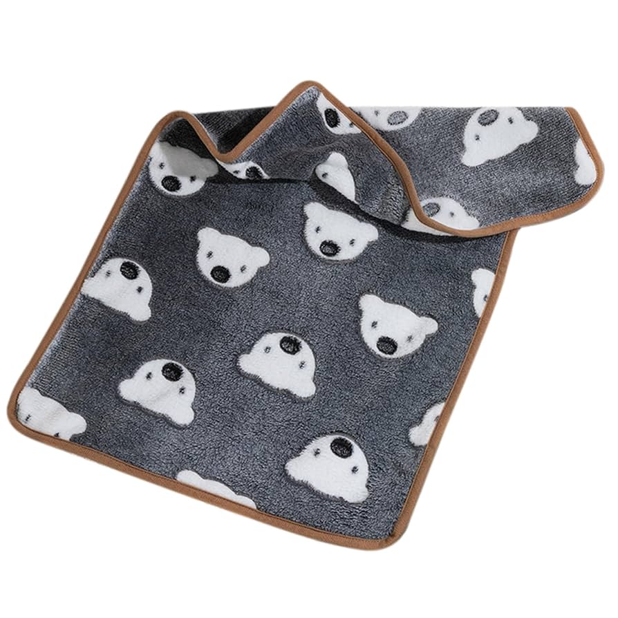 Piglets coral fleece cat blanket with white piglets pattern and brown trim - soft blanket for cats on white background.