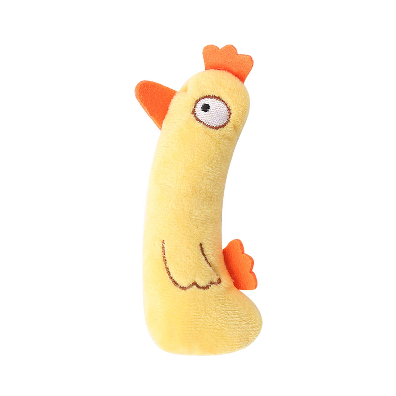 Yellow plush toy with orange accents on a white background