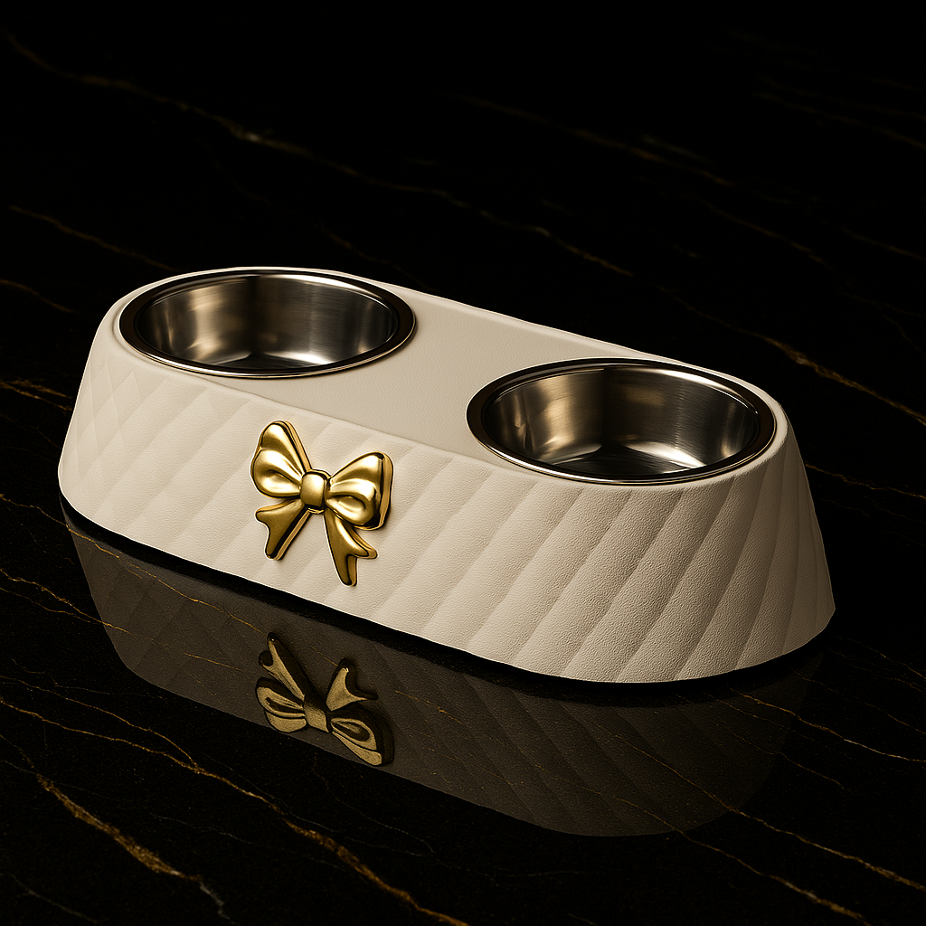 Stainless Steel Cat Bowl Set with Bow Design - Premium Double Feeding Station Non-Slip Base