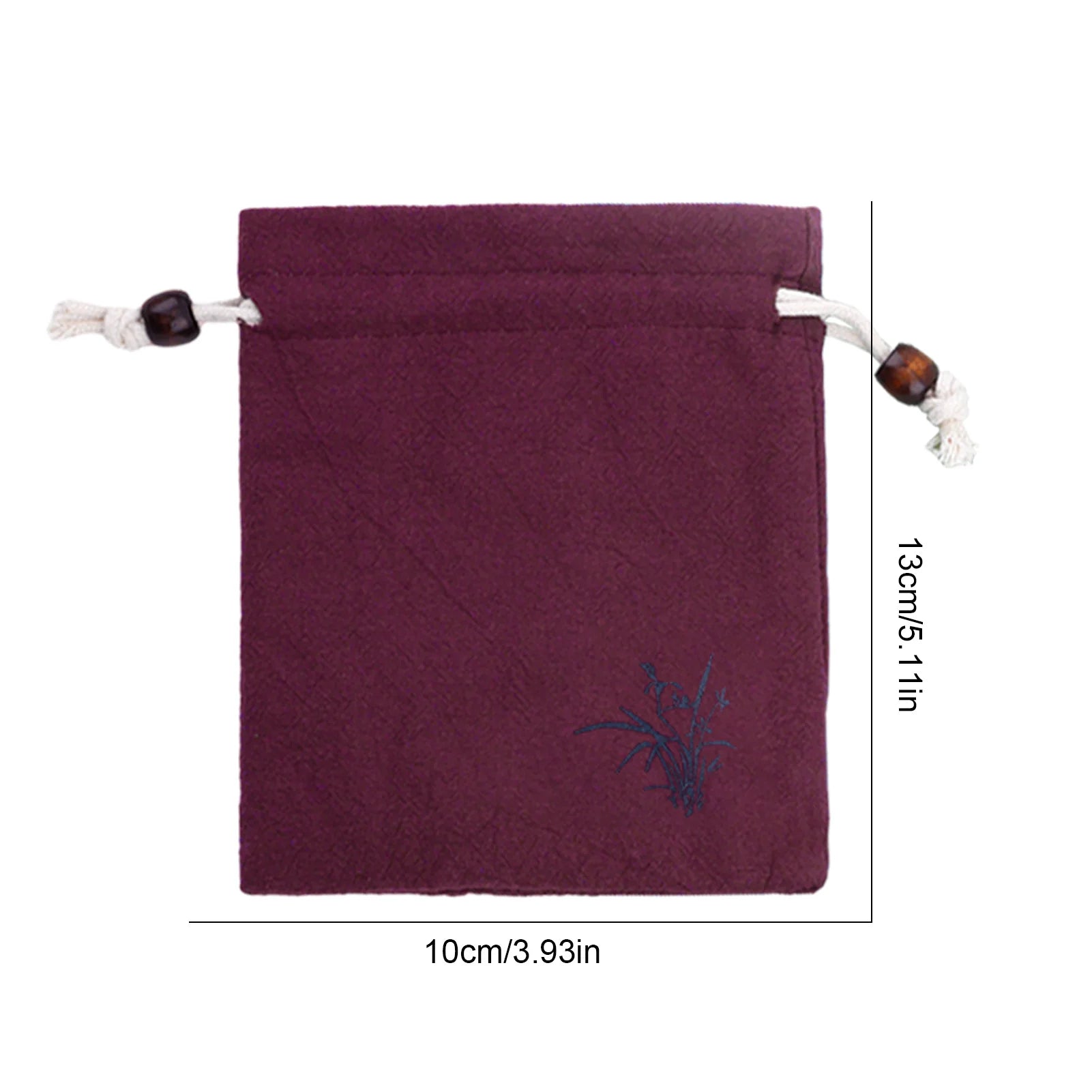 Purple velveteen pouch for pet ashes with its measurements displayed on a white background.