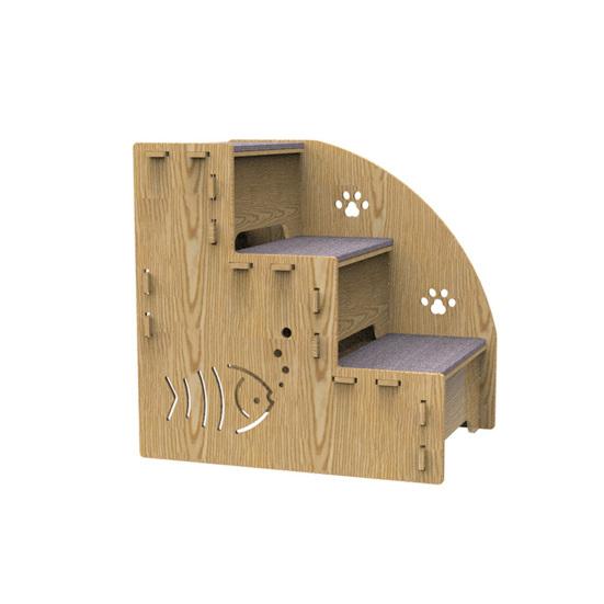 Profile view of the wooden pet stairs for bed displayed on a white background.