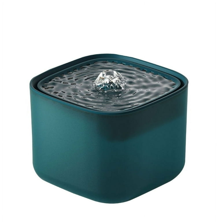 Teal pet water fountain on a white background