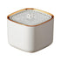 White pet water fountain with gold rim on a white background.