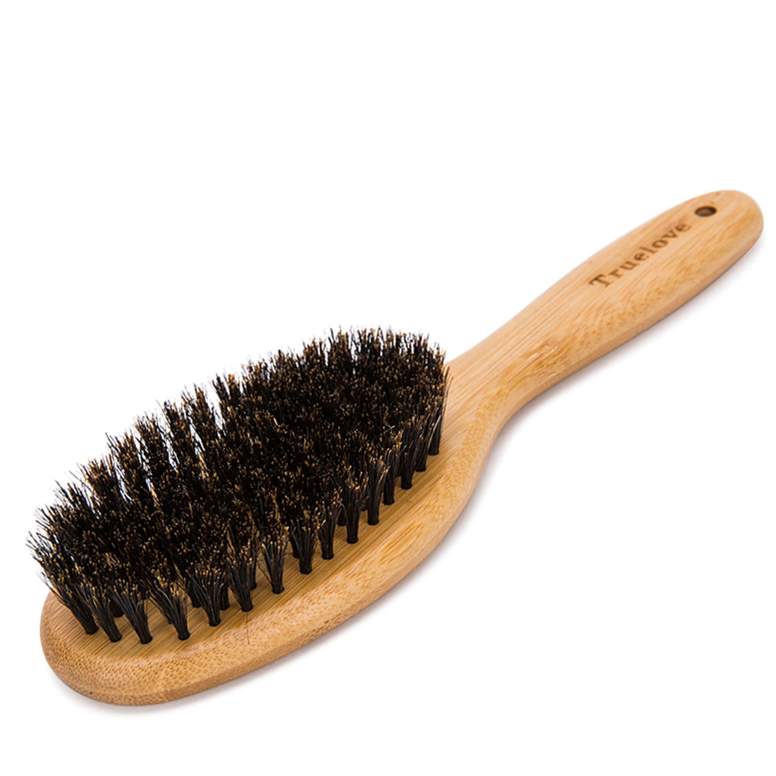 Bamboo brush with natural bristles displayed on a white background