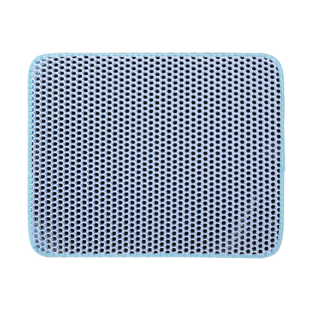 Blue honeycomb designed  cat litter mat displayed on a white background.