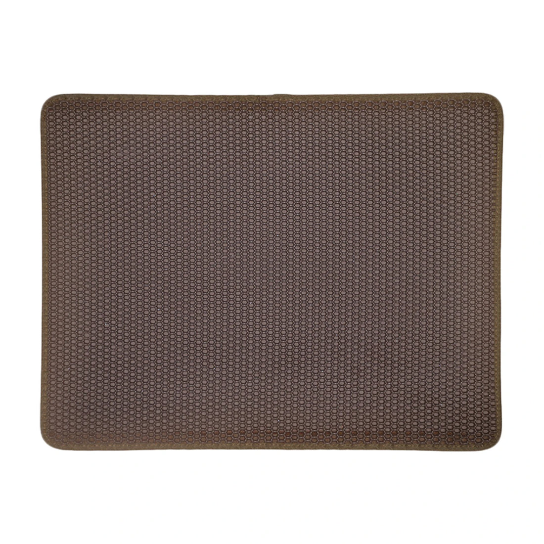 Brown cat litter trapping mat with honeycomb design displayed on a white background.