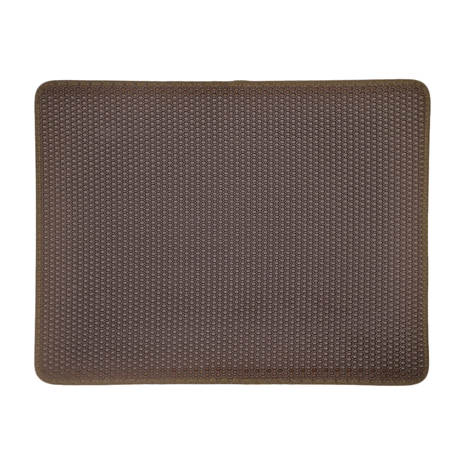 Brown cat litter trapping mat with honeycomb design displayed on a white background.