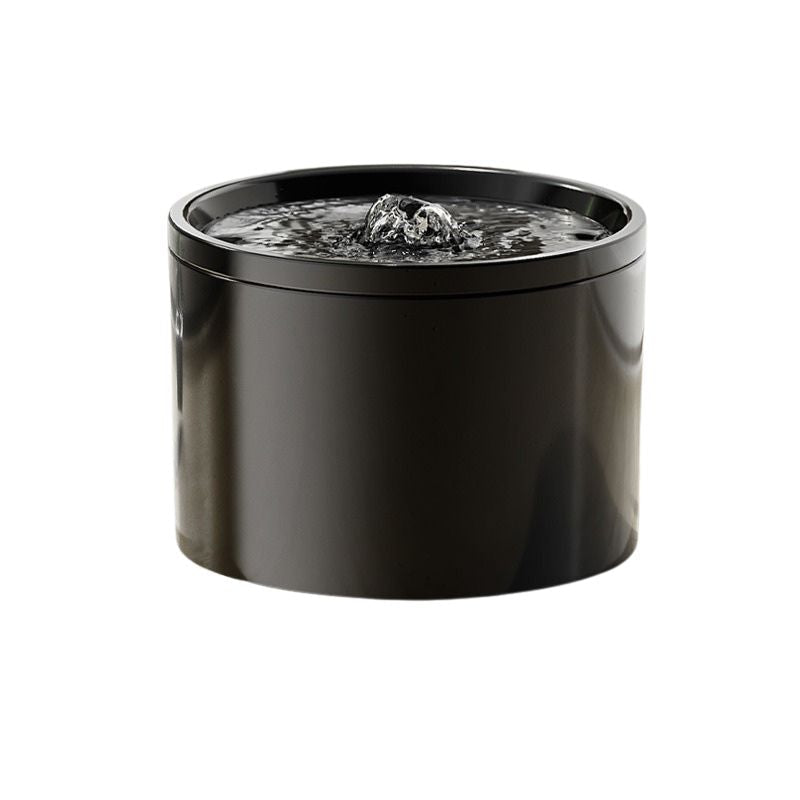 Black ceramic water fountain for pets displayed on a white background.