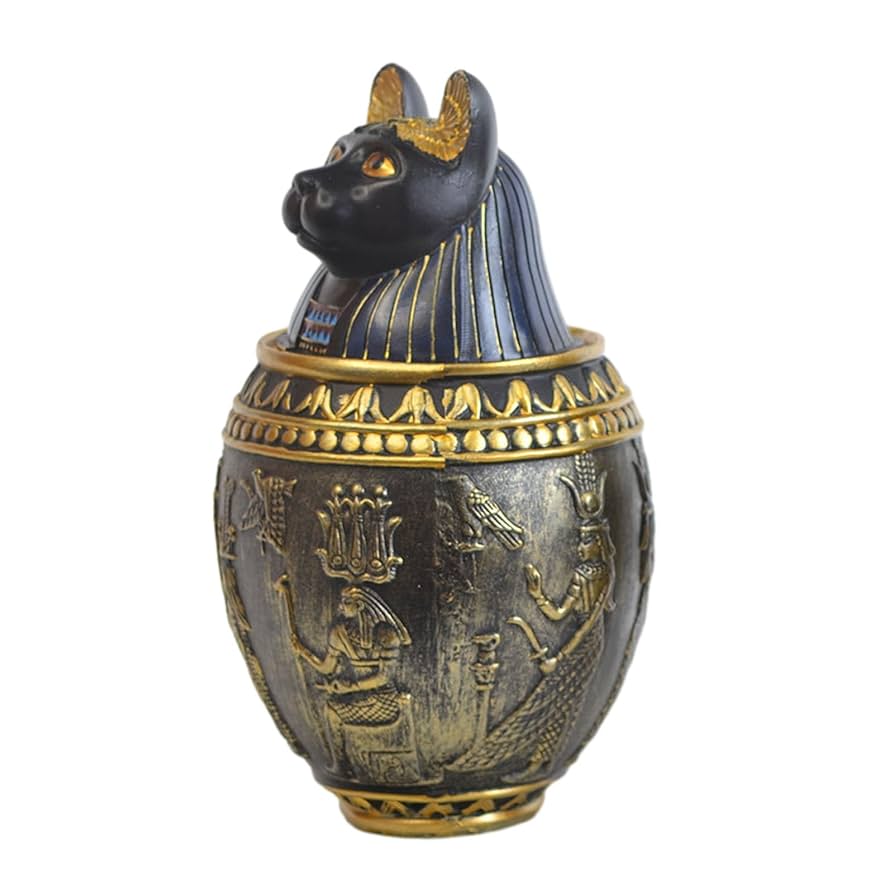 Egyptian style, decorative cremation urn with a motive of cat&