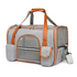 Grey foldable pet carrier with mesh windows in light grey displayed on a white background.