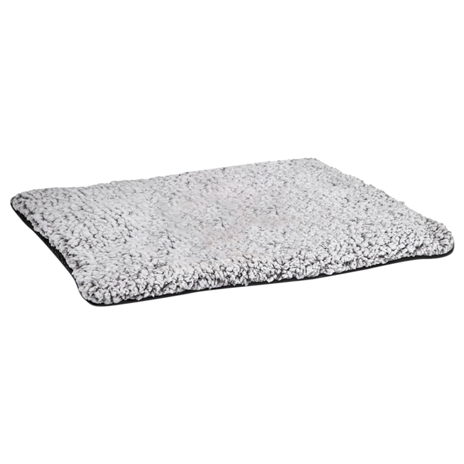 Grey, self-warming bed for cats displayed on a white background laying flatly.