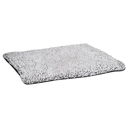 Grey, self-warming bed for cats displayed on a white background laying flatly.