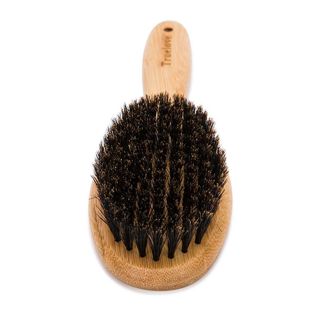 Bamboo pet grooming brush with boar bristles on a white background