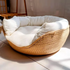 Natural cord waving eco friendly cat bed with a white cushion inside 