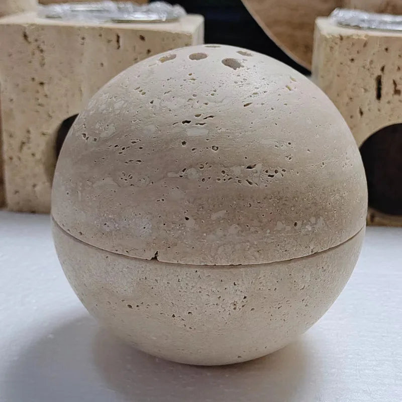 Round incense burner made of natural white stone.
