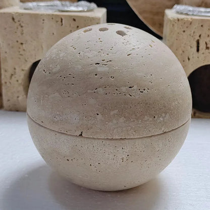 Round incense burner made of natural white stone.