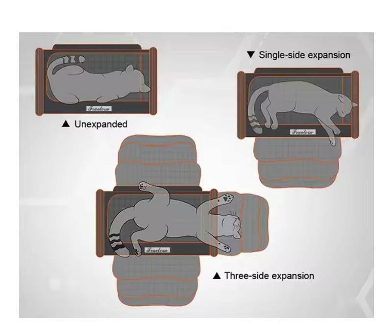 Illustration of a cat bed with different expansion options on a white background