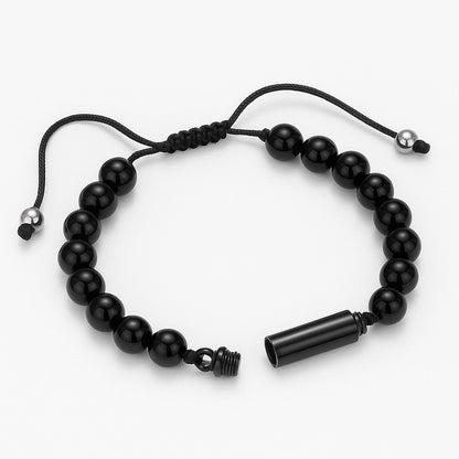 Black pet cremation keepsake jewellery with open canister for pet&