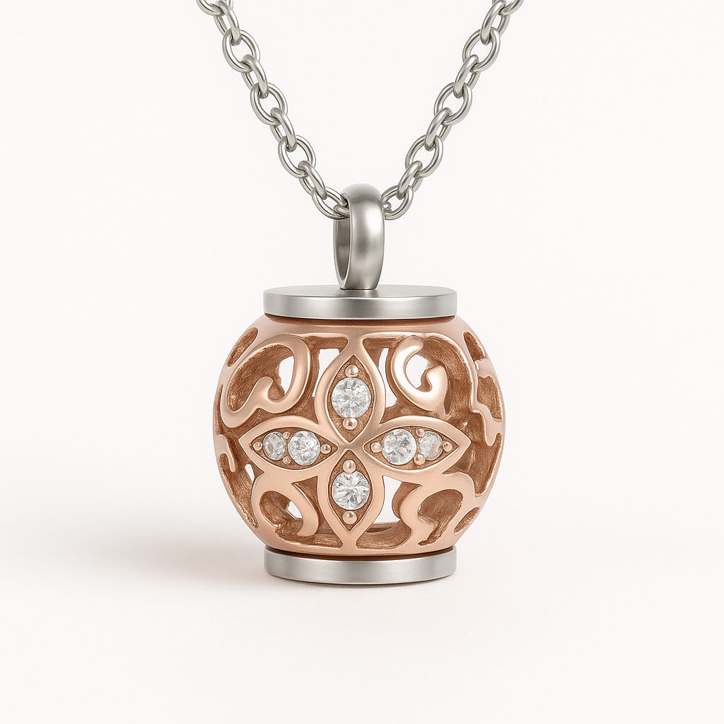Rose gold  cremation jewellery for pet ashes; a discreet and meaningful way to honour your pet.