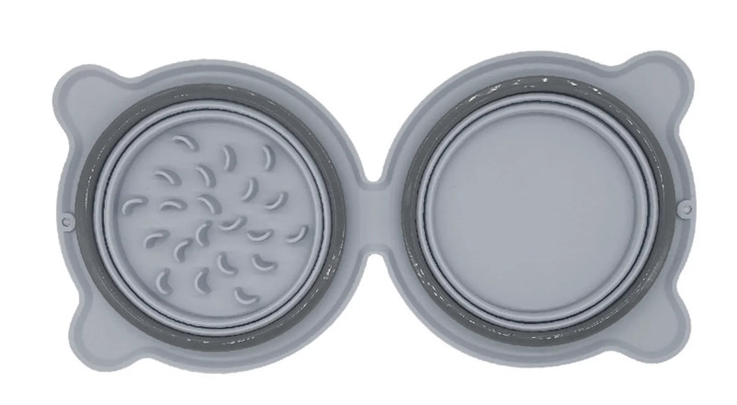Grey silicone pet bowl with textured surface on a white background