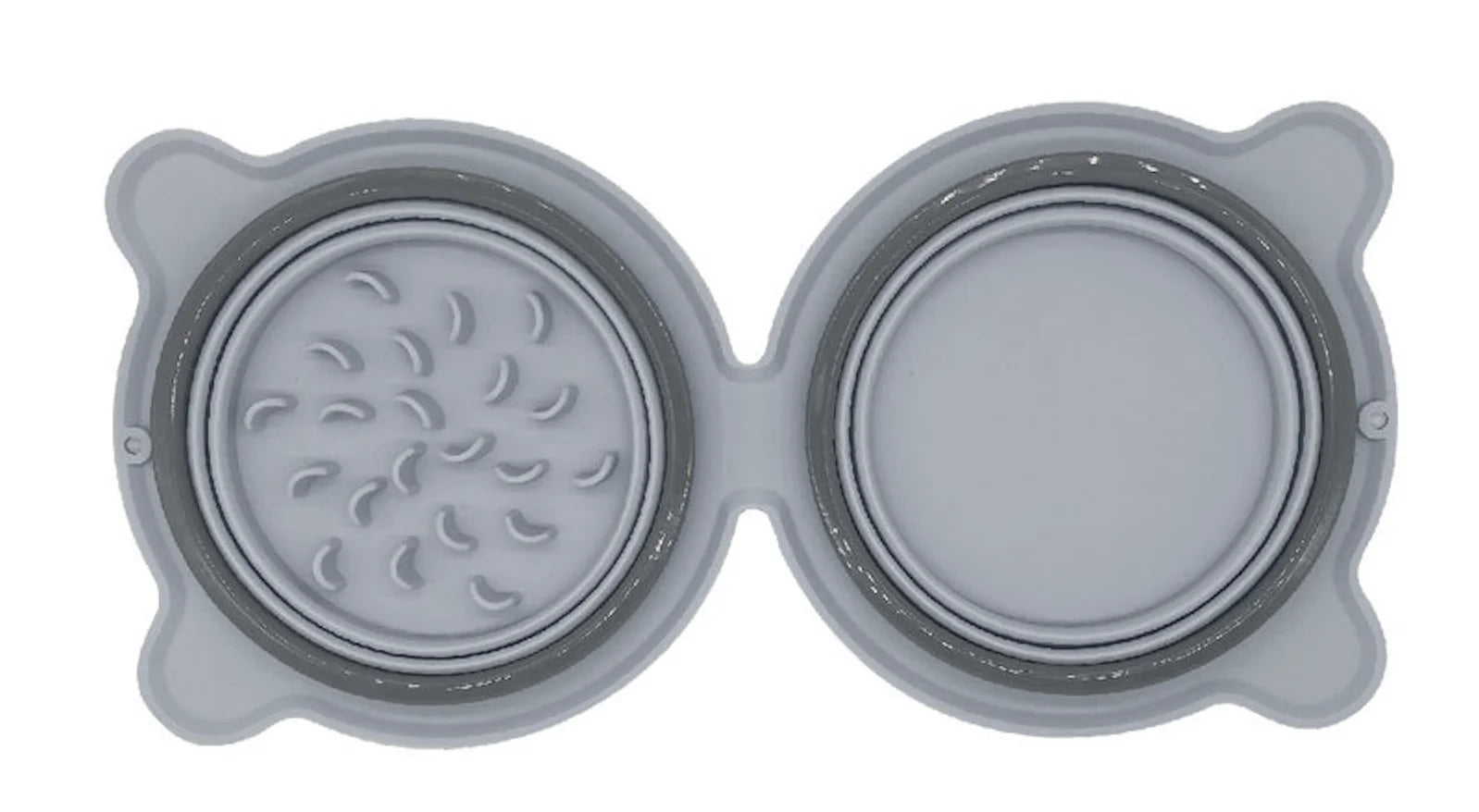 Grey silicone pet bowl with textured surface on a white background