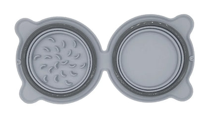 Grey silicone pet bowl with textured surface on a white background