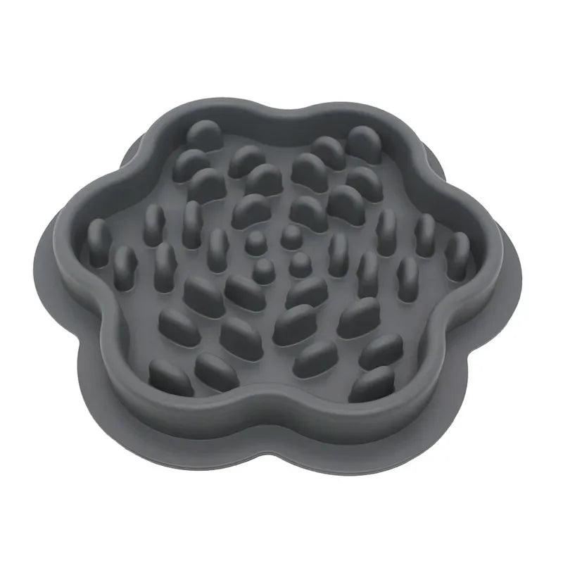 Grey silicone non-slip pet slow feeder displayed on a white background.