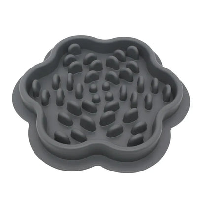 Grey silicone non-slip pet slow feeder displayed on a white background.