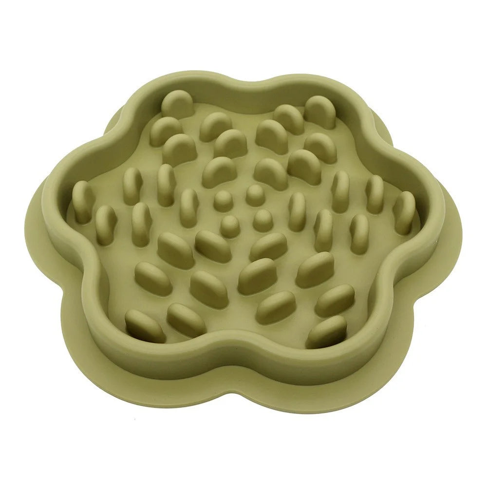 Khaki silicone pet slow feeder displayed on a white background.