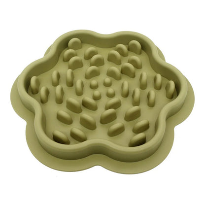 Khaki silicone pet slow feeder displayed on a white background.