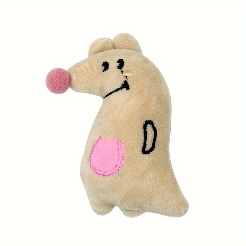 Beige plush toy resembling a kangaroo with pink nose on a white background
