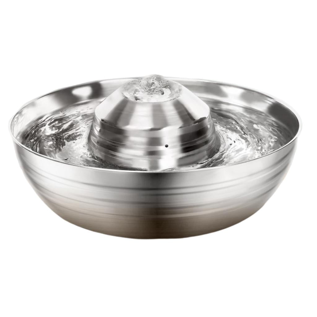 Stainless steel pet water fountain on a white background