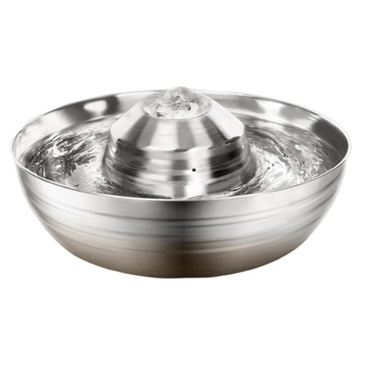 Stainless steel pet water fountain on a white background