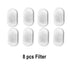 Set of eight filters for a 2.2L stainless steel pet water fountain on a white background.