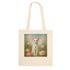 White cotton bag with a white cat print displayed on a white background.